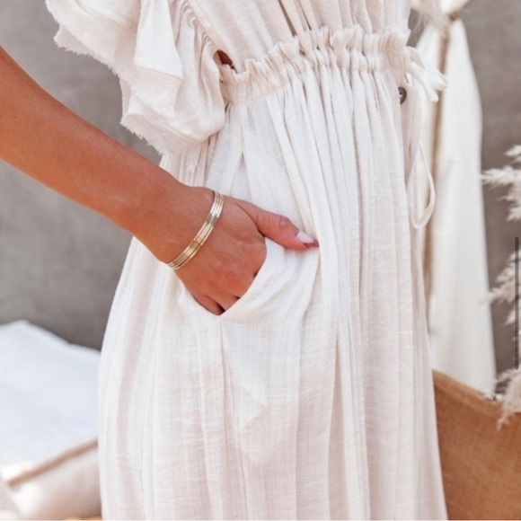 White Sands Ruffled Beach Wear Maxi Coverup Dress Size Large - Picture 6 of 13